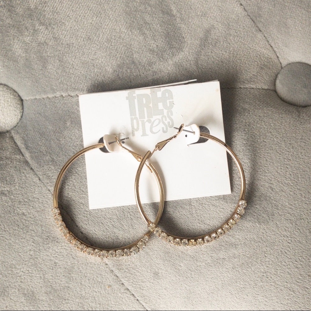 NWT Gold Embellished Hoop Earrings